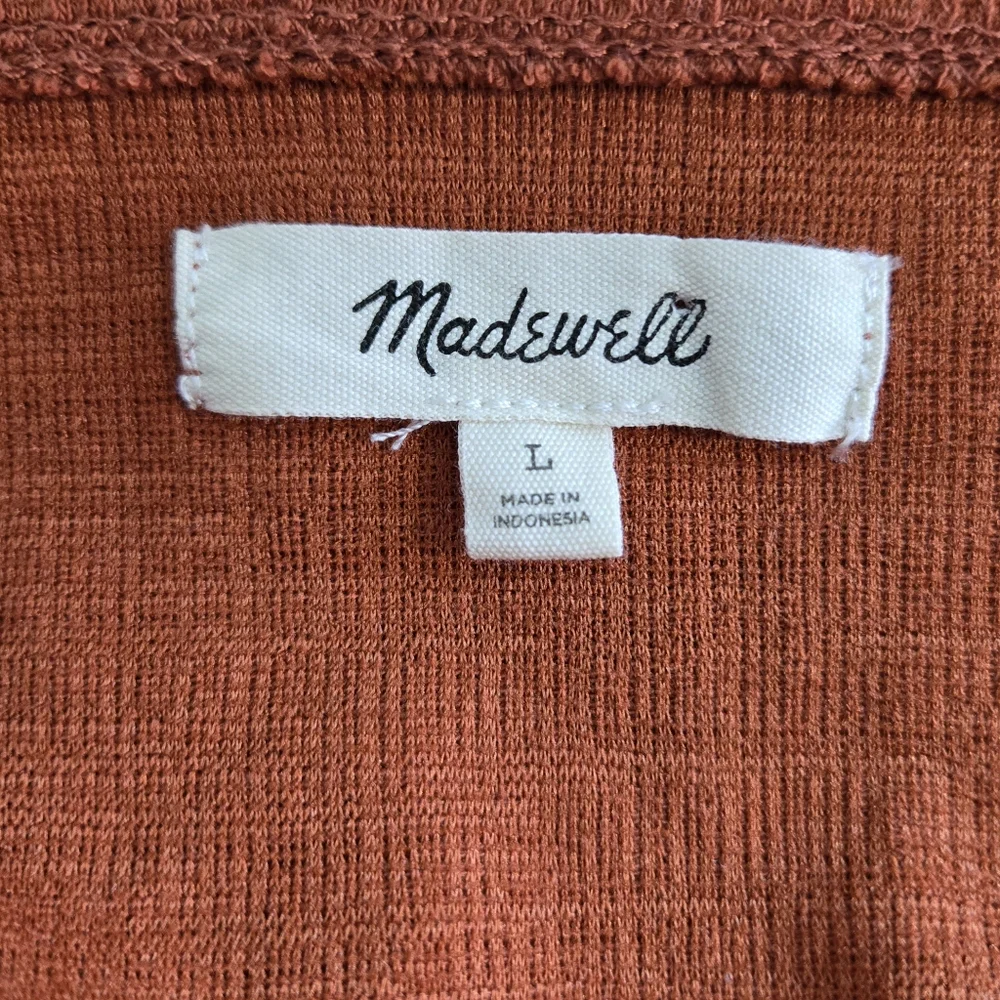 Madewell Women's Rust Orange Crosshatch Ruffled Short Sleeve Career Blouse Large
